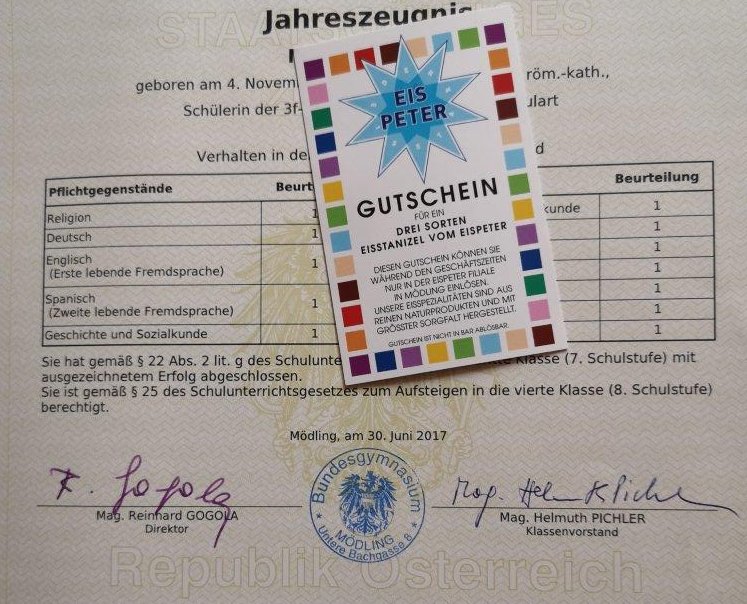 Ein Eis zum ausgezeichneten Erfolg